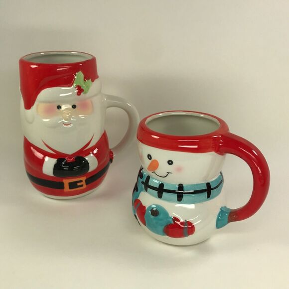 Bay Island Santa & Snowman Coffee Mug Set of 2 - Christmas Holiday - Picture 1 of 8